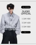 (NA9666) เฉพาะเสื้อ+เนคไท Striped Shoulder Pad Tie Shirt