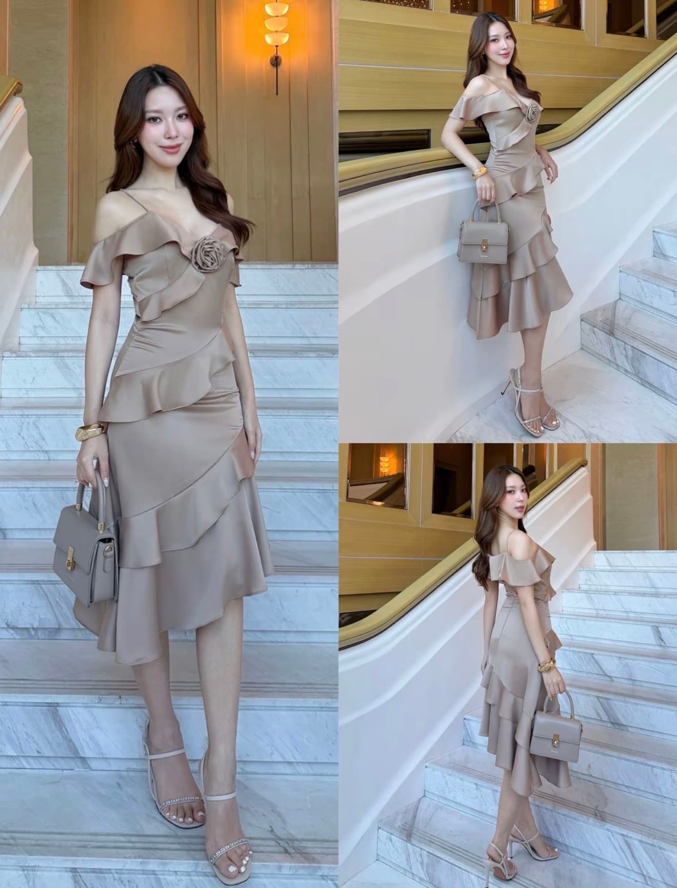 koolykool สายเดี่ยวระบายอ้อมแขนระบายกลางหน้า