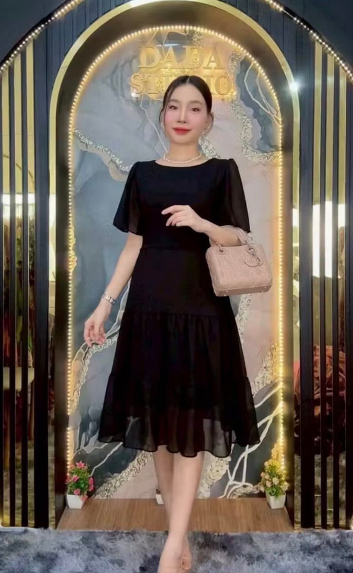 เดรสดำ ผ้าซีฟองแบบสุภาพสวย