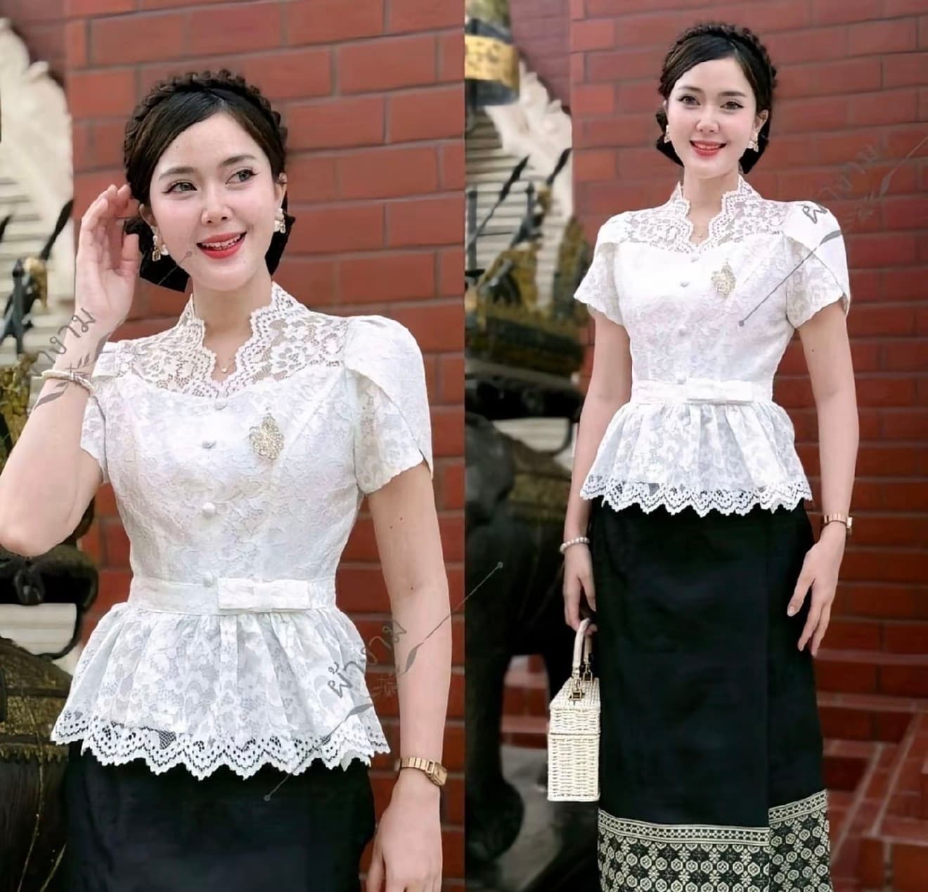 *เสื้อ* ลูกไม้อก 44 โบว์ จับแมตช์ได้ทั้งชุด เช่าทั้งชุดถูกกว่า