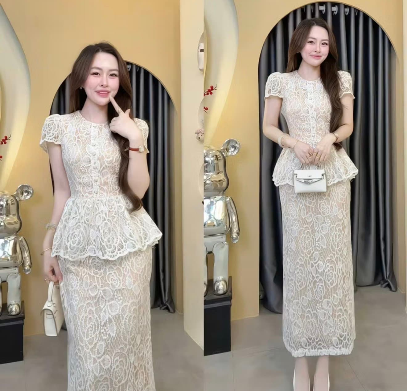 ชุดเซตเสื้อระบายชาย เนื้อผ้าลูกไม้