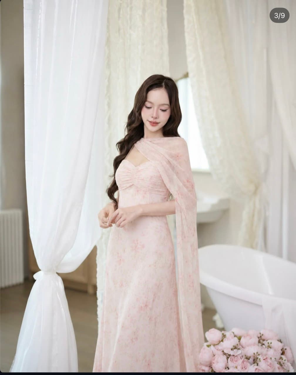 Pirunya - Long Dress เดรสยาวออกงาน สายเดี่ยว พร้อมผ้าคลุม (ผ้าพิมพ์ลาย )