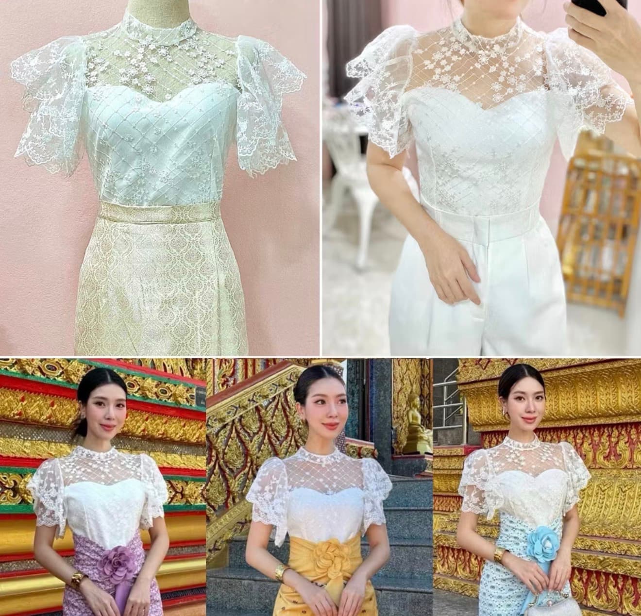 *เสื้อ*ลูกไม้แขนระบาย ป้ายทอง 🧡จับแมตช์ได้ทั้งชุด เช่าทั้งชุดถูกกว่า