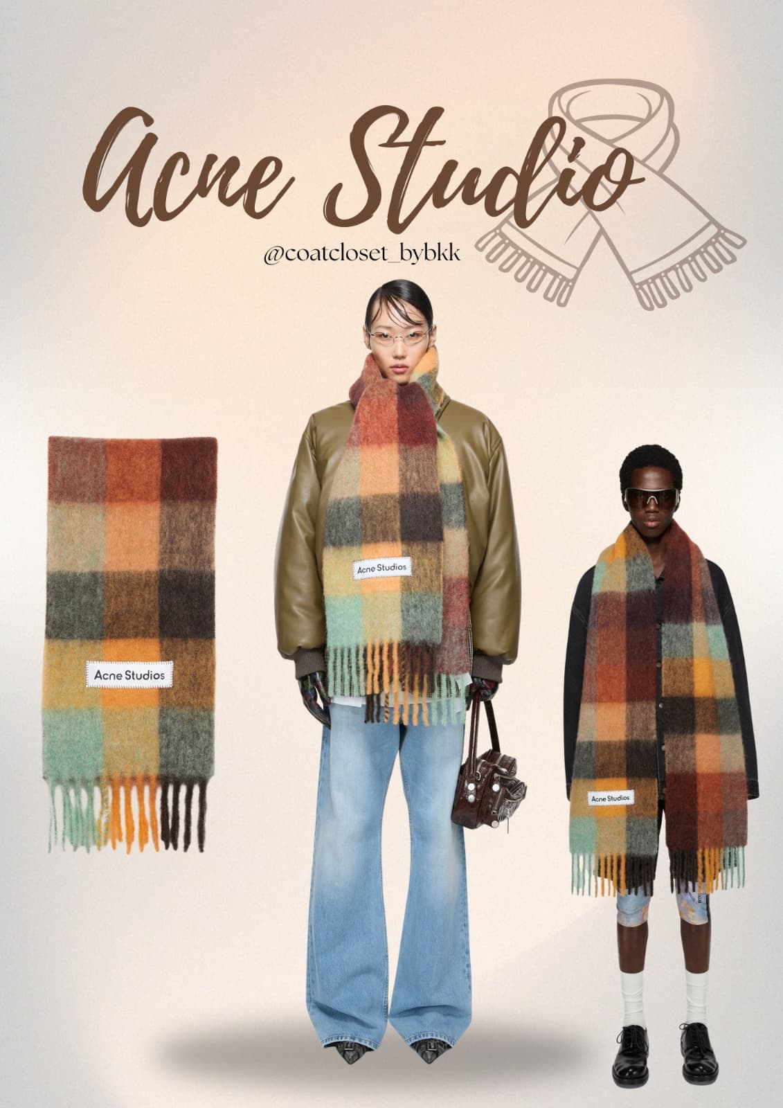 Acne studios MOHAIR CHECK SCARF