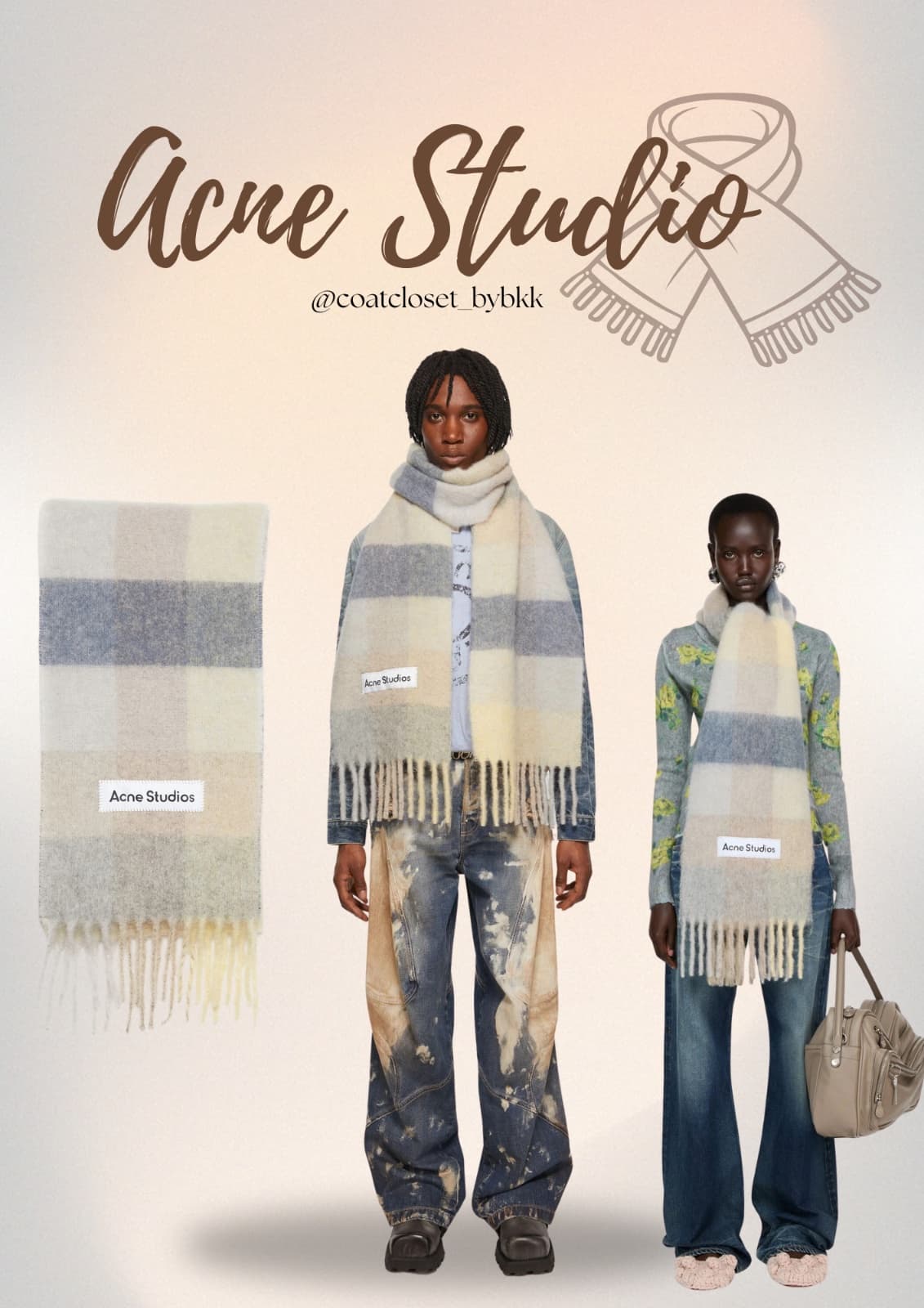 Acne studios MOHAIR CHECK SCARF