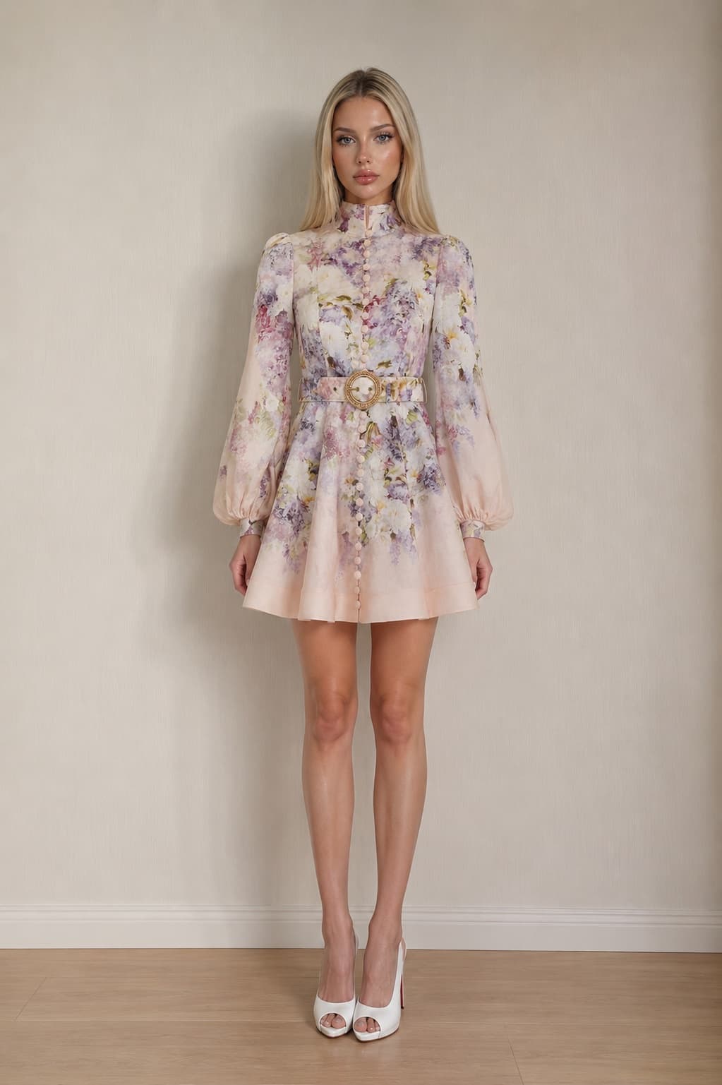 Floral high-neck mini dress