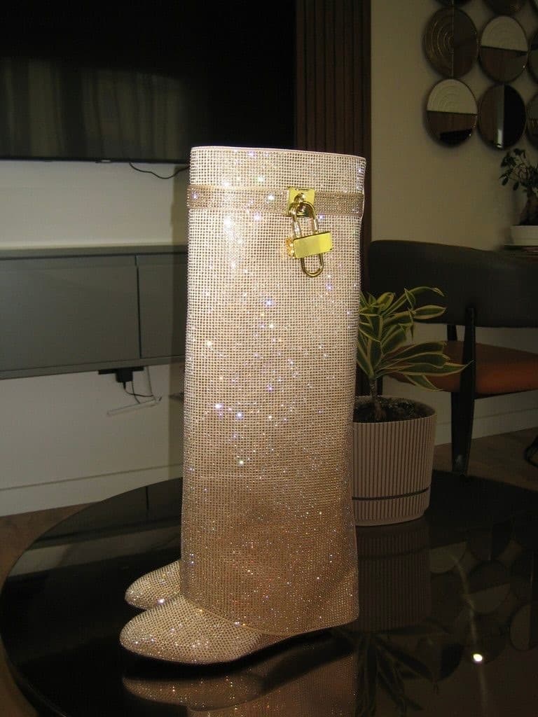 Champagne Crystal Knee-High Boots