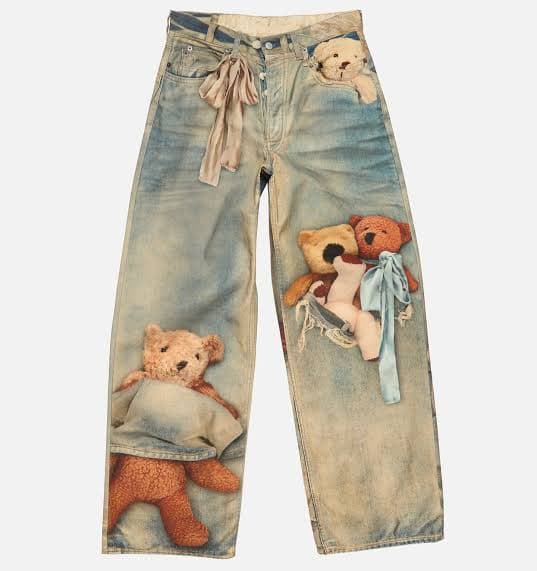 Acne Studios 1981 Loose Fit Teddy Bear Print Jeans