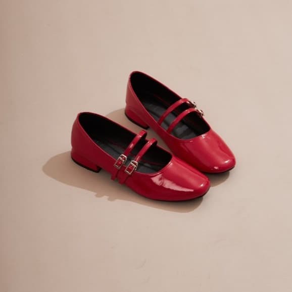 Double Strap Mary Jane Shoes – Red