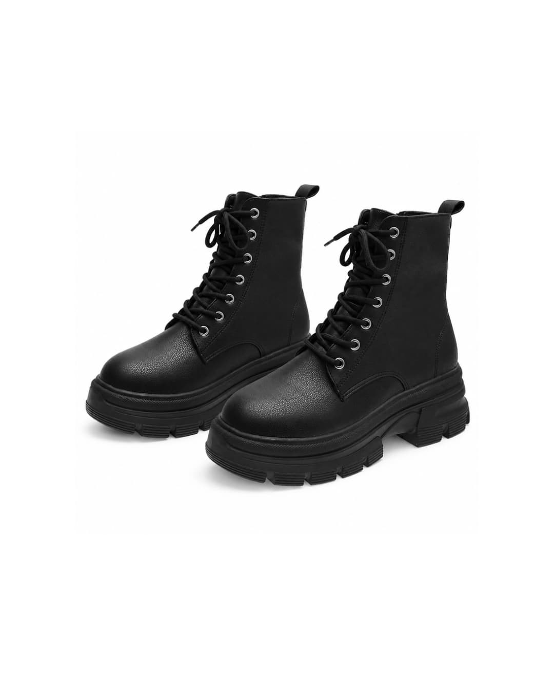 Chunky Lace-Up Combat Boots – Black