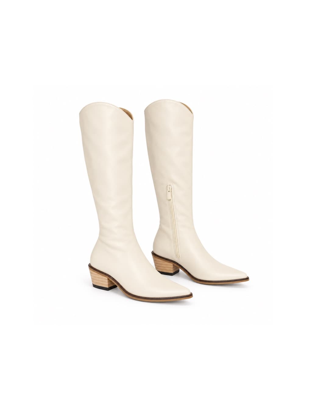 Pointed Toe Knee-High Boots – Cream