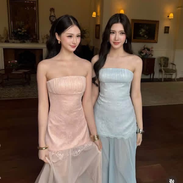 เดรสออกงานสีฟ้า เรียบหรู ดูแพง